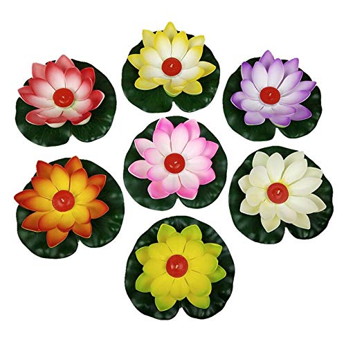 EdricShop 10cm/18cm Artificial Floating Water Lily EVA Lotus Flower Pond Decor Red Yellow Light Pink Pool Simulation Lotus with Candle - (Color: 18cm Yellow)