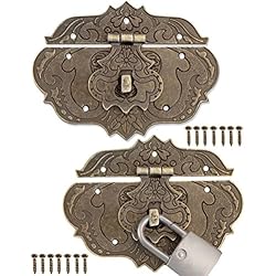 Candado Bronce FUXXER® - 2 cierres antiguos, diseño de hierro de bronce, cierres para muebles, herrajes para candados de cajas, 75 x 58 mm, incluye tornillos, juego de 2 unidades.