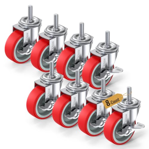 Image of HOLKIE Stem Casters Wheels Set of 8 Standard US 3 /8 inch-16 x 1-1 /2 inch with Brake