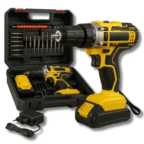 Parafusadeira, Furadeira Sem Fio 21V com 2 Baterias, Brocas, Potente, Durável e Versátil para Profissionais Premium