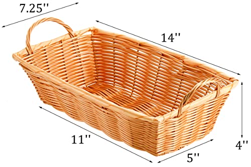 Yesland 6 Pcs Poly Wicker Bread Basket With Handle, 14 Inch Rectangular Imitation Rattan Fruit Storage Baskets - Stackable Empty Gift Basket For Vegetables, Food Serving, Display, Outdoor, Brown #TOP1