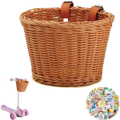 RainFlowwer Basket for Kids Front Bike Accessories Small Woven Wicker Cruiser Bicycle Basket for Girls