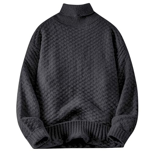 Mens Winter High Neck Long Sleeve Jumper Fuzzy Fluffy Thick Warm Casual Solid Pullover Sweater Loose Fitted Knitwear