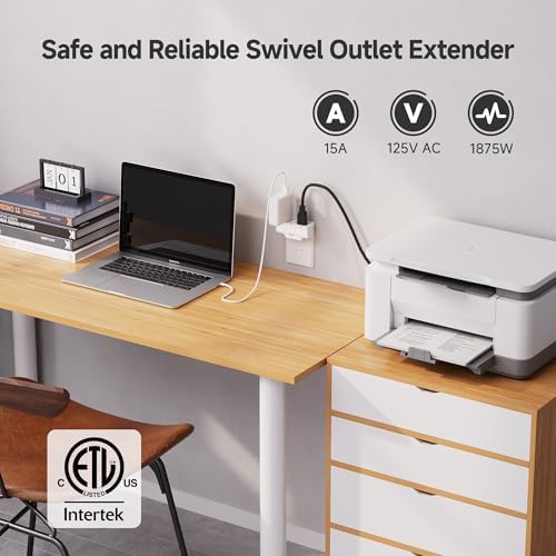 [ETL Listed] Cable Matters 2-Pack 3-Outlet Swivel Wall Tap, White | Grounded, 180 Degree Swivel, 3 Plug Wall Adapter, Multi-Plug Outlets