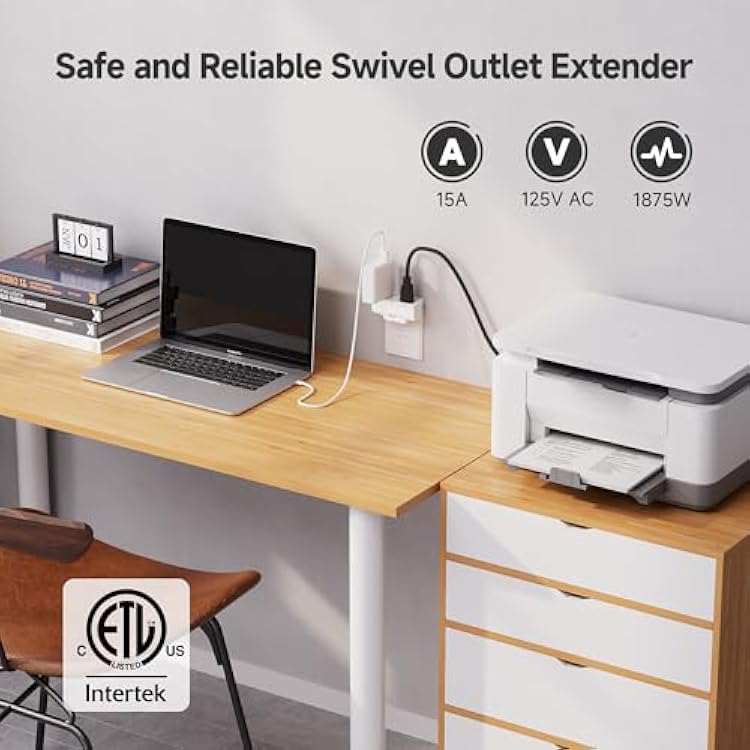 Cable Matters [UL Listed] 2-Pack 3-Outlet Grounded 180 Degree Swivel Wall Tap, 3 Plug Wall Adapter, Multi-Plug Outlets, White