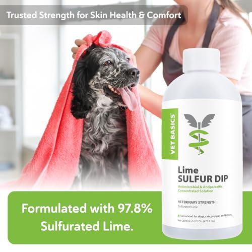 Image of Vet Basics Lime Sulfur Dip - Skin Itch Relief Concentrated Antimicrobial & Antiparasitic Solution for Dogs, Cats, Puppies, Kittens & Horses, Helps Manage Ringworm, Mange, Skin Irritation, 16oz
