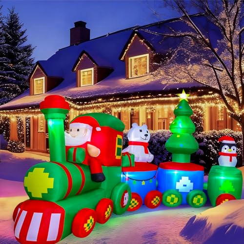 MGparty 14FT Christmas Inflatables Train with Santa Claus Bear Penguin