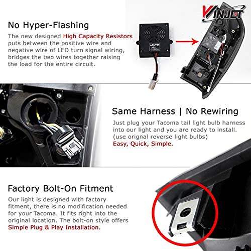 Winjet Off Road Series For [2016-2022 Toyota Tacoma] Drl Led Tail Lights Rear Lights Assembly With Turn Signal Lights Brake Lights/Drl, Plug And Play Rear Light Replacements,1 Pair Black/Smoke #TOP2