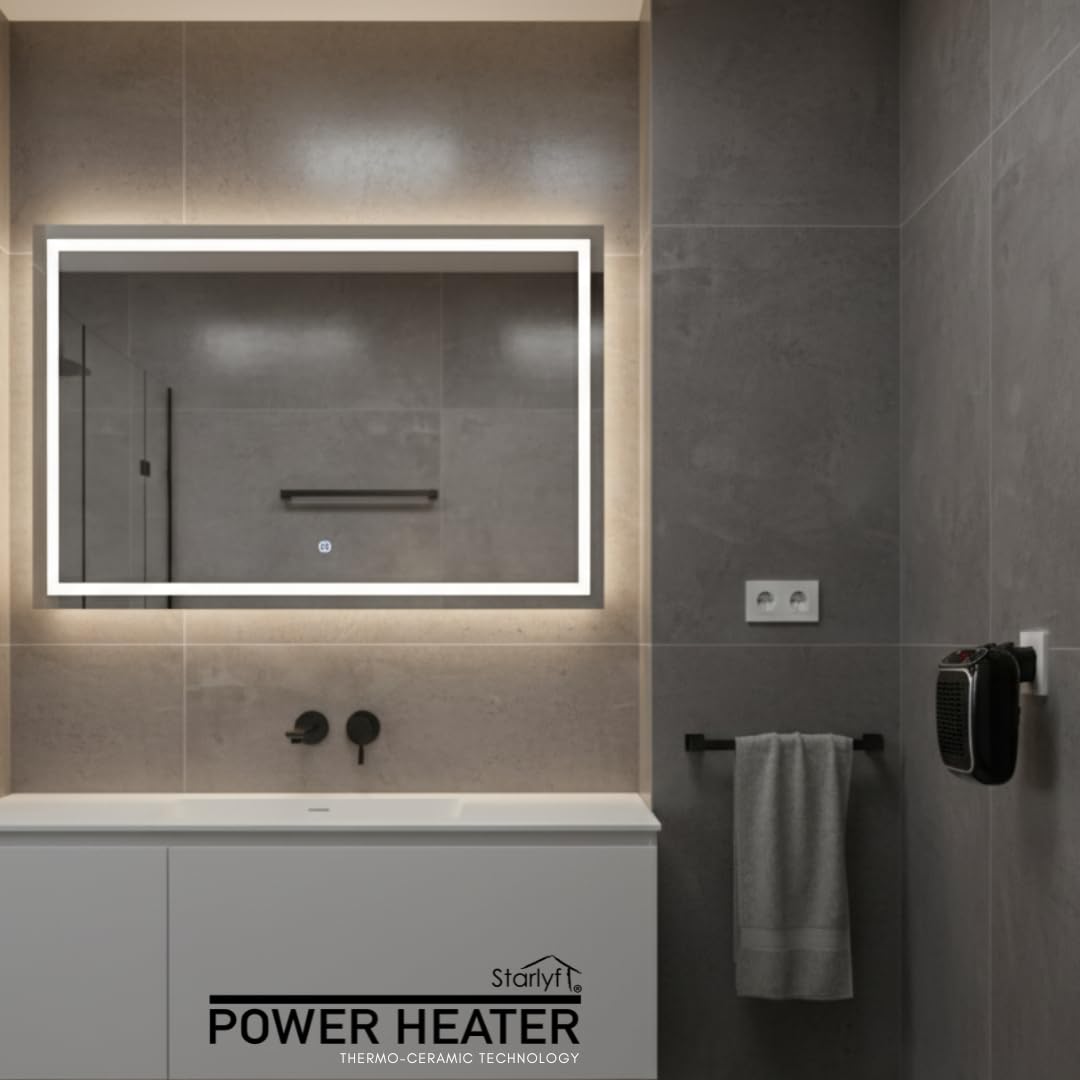 STARLYF Power Heater – elektryczny grzejnik ścienny, 800 W, z technologią termoceramiczną, cyfrowy termostat, timer 12 h, wtyczka obrotowa 270°, cichy i bezpieczny