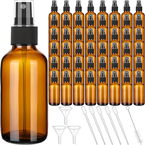 Yungyan 100 Pcs 4 oz Mini Glass Spray Bottles Empty Small Essential Oil Bottles Fine Mist with 3 Funnel 5 Dropper Cleaning Brush for Hair Travel Plants Perfumes(Brown)