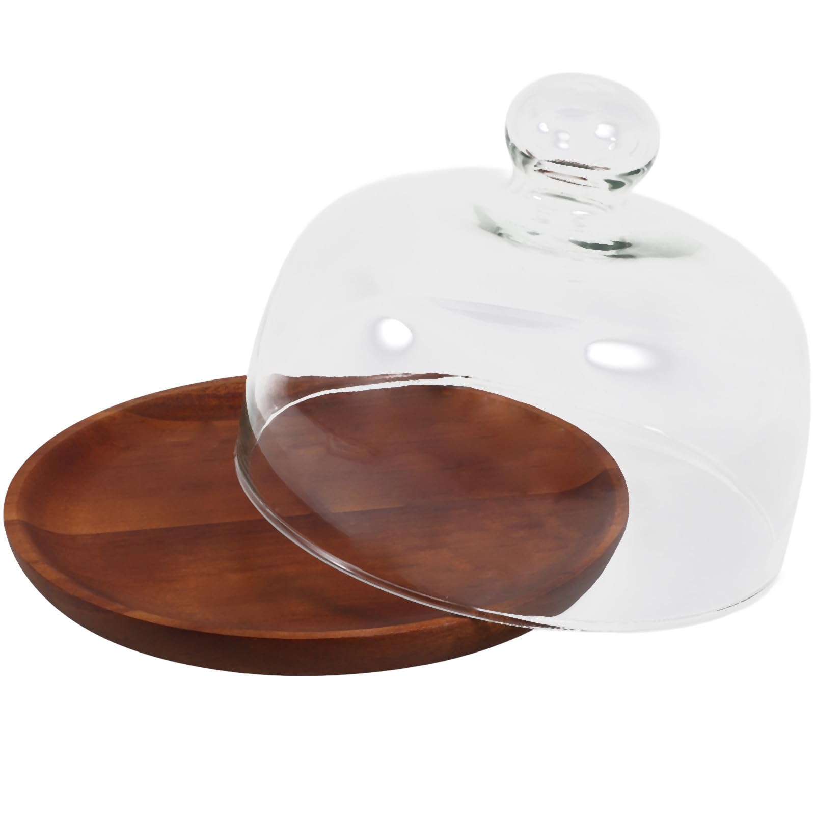 Zerodeko Bandeja de Madera para Tartas Cúpula Transparente, Plato para Servir Postres y Cupcakes, Diseño Elegante para Bodas y Cumpleaños