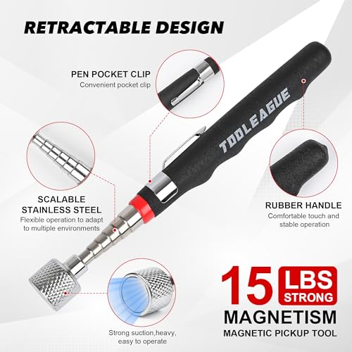 Image of TOOLEAGUE 17 inch Rolling Magnetic Sweeper with Wheels,Telescoping Adjustable Handle,10Lb Capacity Magnet Roller,Magnetic Foldable Tray,15Lb Pickup Pen,3Pcs Magnet Sweeper Set