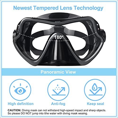 Adult Diving Mask Scuba Snorkel Mask with Tempered Glass Lens Professional Freediving Mask for Men Women Liquid Silicone Seal Anti-Fog Wide View Dive Mask for Underwater Swimming Ocean Exploration - Thumbnail 2