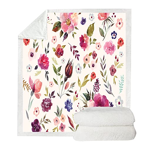 Wildflowers Floral Throw Blanket Colorful Watercolor Poppy Cornflower And Chamomile Decorative Soft Warm Cozy Blanket Plush Throws ​Blankets (51" X 59") #TOP5