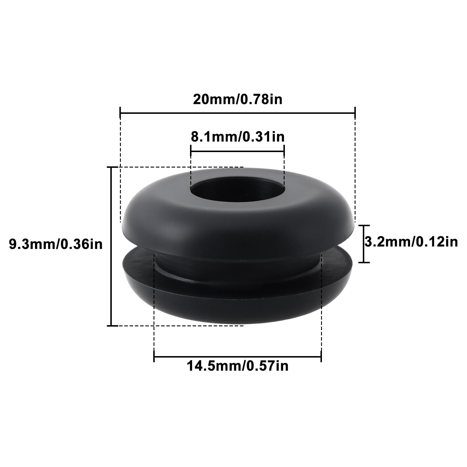 Briny River 24Pcs Rubber Grommet Panel Rubber Gasket Plugging Hole for 1/2" Hole in 1/8" Thick Panel 8.1x20x9.3mm/14.5x3.2mm - Image 3
