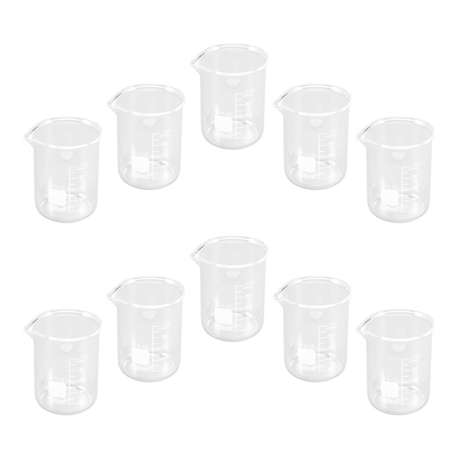 Sosoport 10 Pezzi Brocca Graduata in Vetro 100ml Tazza di Misurazione Portatile Facile da Pulire per Laboratorio e Uso Scientifico