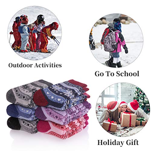 Image of FNOVCO Children's Winter Warm Wool Socks Kids Boys Girls Animal Socks 6 Pairs