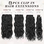 BARSDAR Beach Wavy Black Clip in Hair Extensions – 20 Inch 6PCS Thick Soft Synthetic Hairpieces, Full Head Clip in Hair Extensions for Women – Long Voluminous Easy Wear Daily Party - Natural Black - Image 2