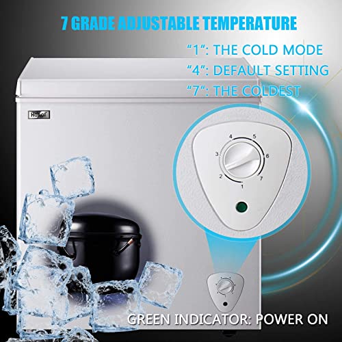 Chest Freezer 5.0 Cu.Ft Small Deep Freezer White Top Door Mini Freezer with Removable Basket, Low Noise, 7 Adjustable Temperature and Energy Saving Perfect for Home Garage Basement Dorm or Apartment on Fridge.com