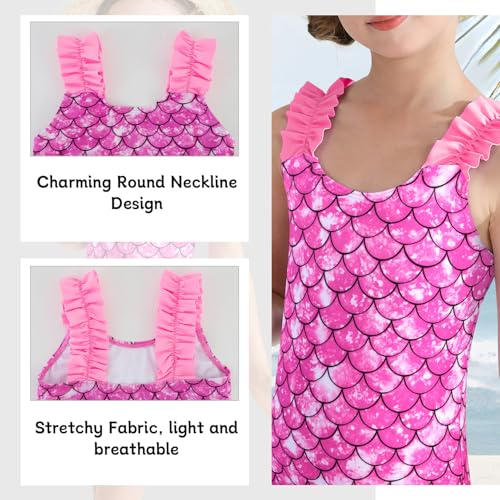 Image of XiaoMoSha Girls One Piece Swimsuit Ruffled Straps Bathing Suits Summer Swim Suit Quick Dry Beach Swimwear for Kids 3-10 Years