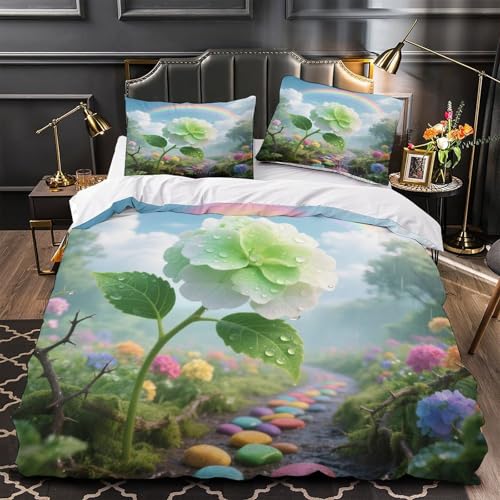 Housse de couette hydrangée 3D toucher microfibre douce et zippée - 4