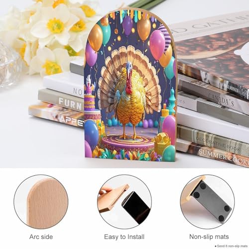 Sujetalibros de pavo hecho de madera resistente para estanterías modernas 5