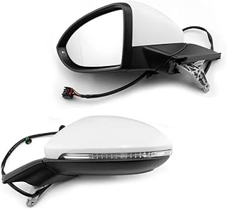 Wing Mirror Left Driver's Side for Volkswagen Golf 7 2013-2022, with Heating Function, Manual Foldable, with Flashing Light 6 Cables (White)