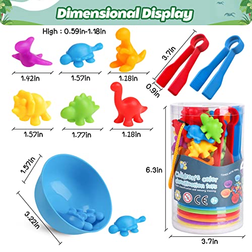 Skrtuan Counting Dinosaur Matching Toys with Sorting Bowls Montessori Preschool Educational Activities Learning Color Sorting Fine Motor Skills Sensory Toys Birthday Gift for 3 4 5 Year Old Boys Girls - Image 2