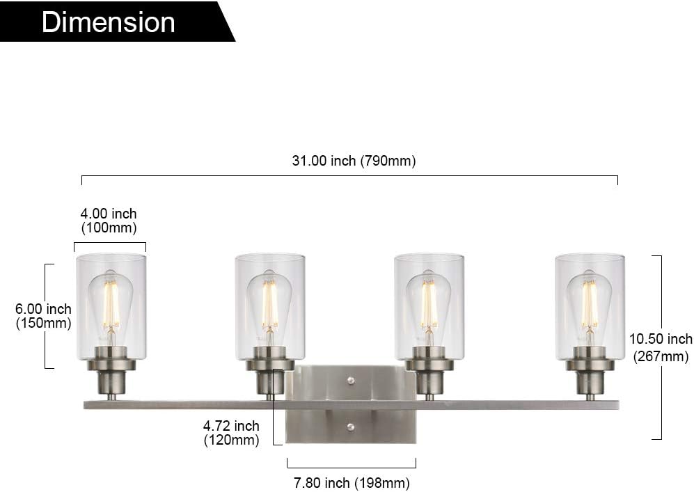 Grеаtеѕt Prоduсt MELUCEE Bathroom Light Fixtures Brushed Nickel 4 Heads Modern Vanity Lights Wall Sconce with Clear Glass Shade for Hallway Kitchen Bedroom Living Room