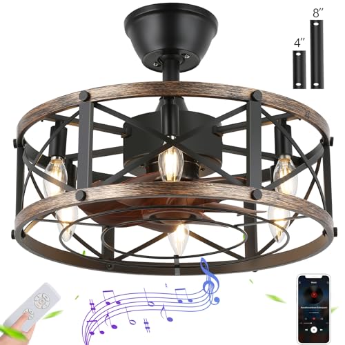 Aihonkon ASIN 18.5''Ceiling Fans With Lights And Bluetooth Speaker,3 Speed,Reversible Motor,Industrial Small Caged Fandelier Bladeless Ceiling Fans,Enclosed Ceiling Fan cover