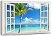 Canvas Print Wall Art - Window Frame Style Wall Decor - Beautiful Scenery/Landscape Palm Tree on Tropical Beach | Giclee Print Gallery Wrap Modern Home Decor. Stretched & Ready to Hang - 24" x36"