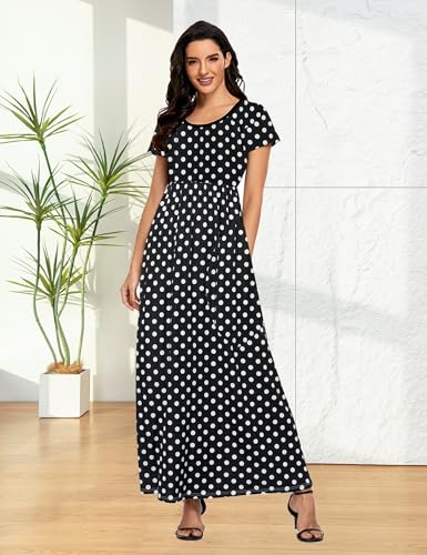 Image of Lacavocor Womens Short Sleeve Maxi Dresses Empire Waist Long Dress