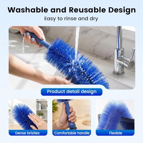 Image of Fan Cleaner Brush, Flexible Ceiling Fan Cleaner, New Bendable Dusting Brush for Electric and Blind, Reusable Microfiber Dust Collector (Blue*2PC)
