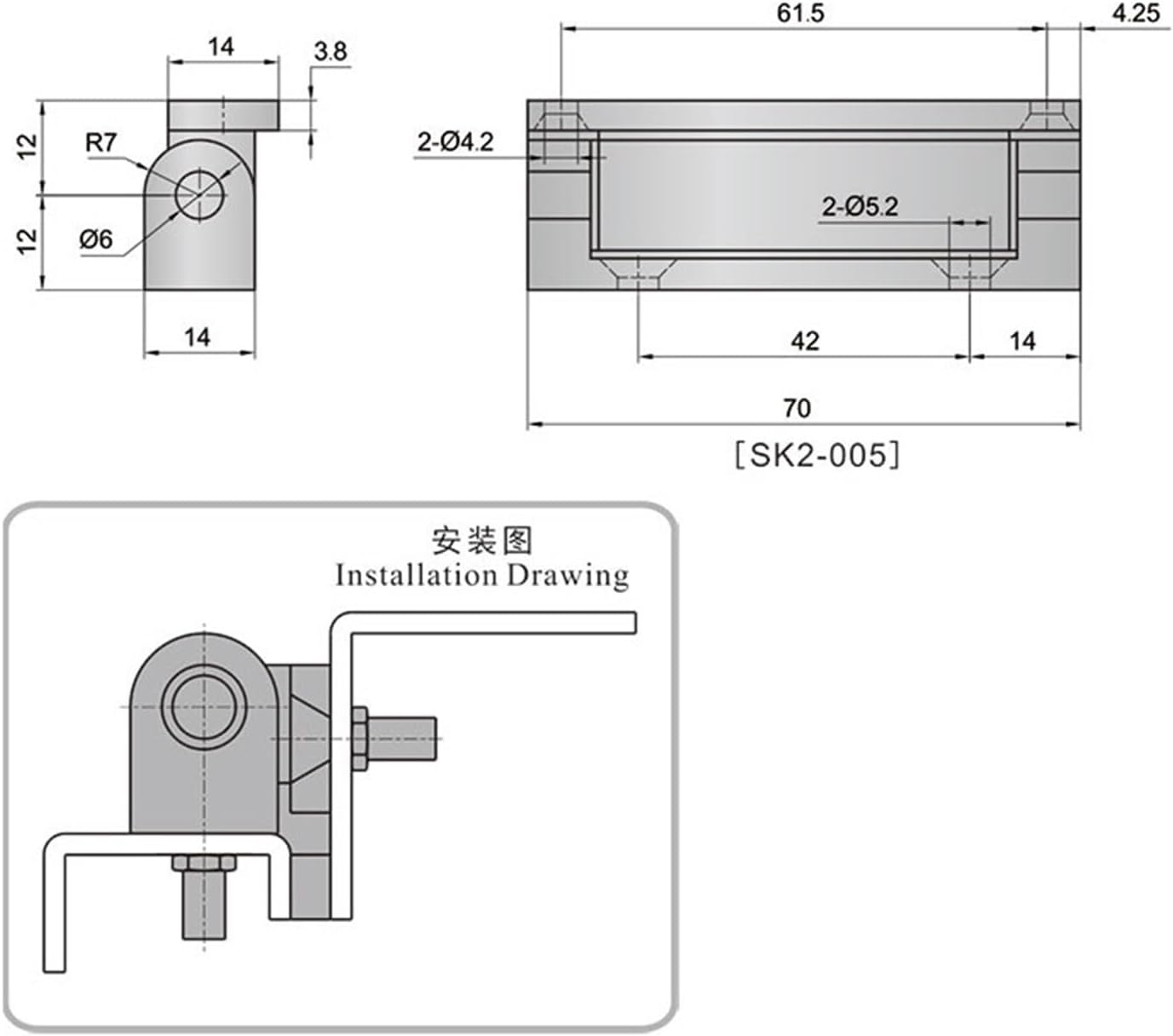 SK2-005 Zinc Alloy Butt Hinges 1Pcs
