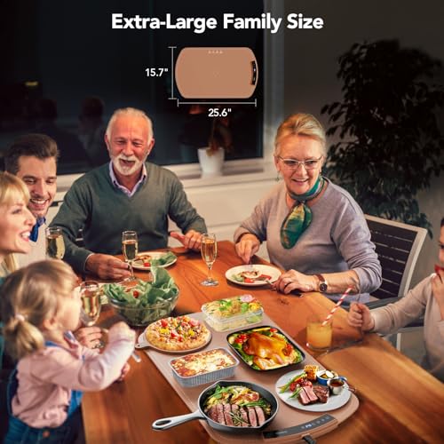Image of Food Warming Mat, Electric Warming Tray for Buffets & Parties, Silicone Heating Mat for Food with 9 Temperature Settings, Roll-Up Storage, 25.8 inchx15.6 inch, Brown