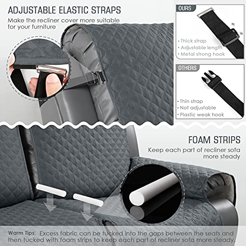 Image of TAOCOCO Recliner Sofa Covers 3-seater with Washable Slipcovers, Non-slip Recliner Protectors with Adjustable Elastic Strap (Dark Grey)