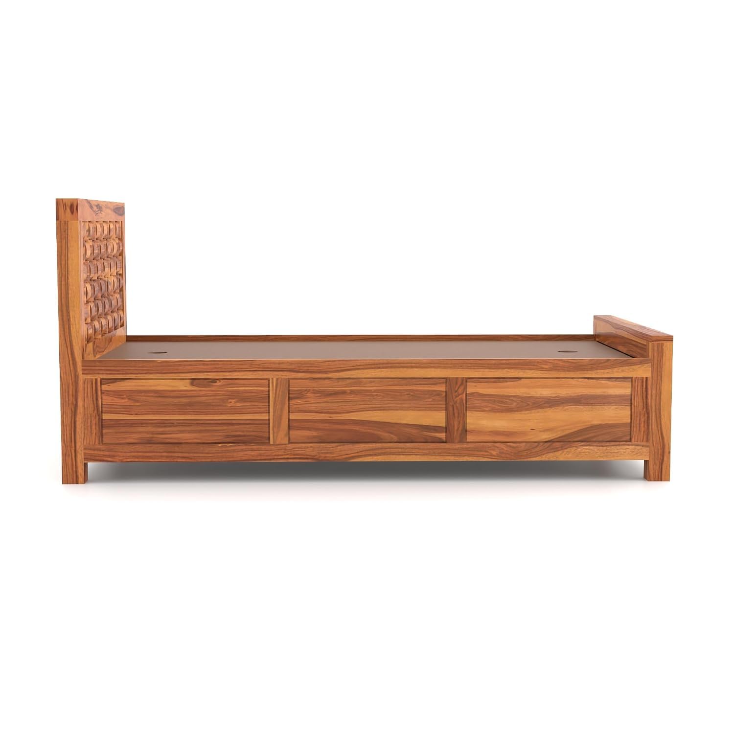 Sheesham Wood Single Size Bed with Storage Box | Wooden Cot for Bedroom | Premium Niwar Design Headboard Bed for Living Room | Honey Finish | Single Size-image-21