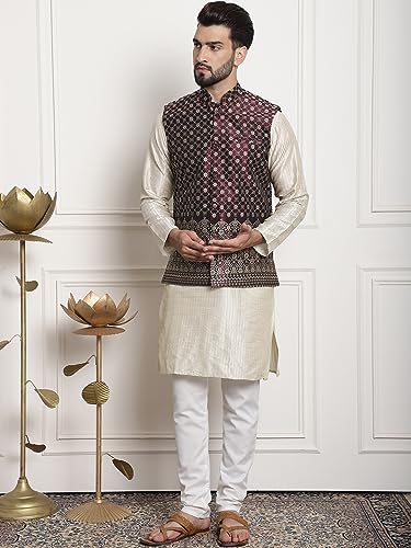 Sojanya (Since 1958 Men'S Silk Blend Kurta And Pyjama With Nehru Jacket2