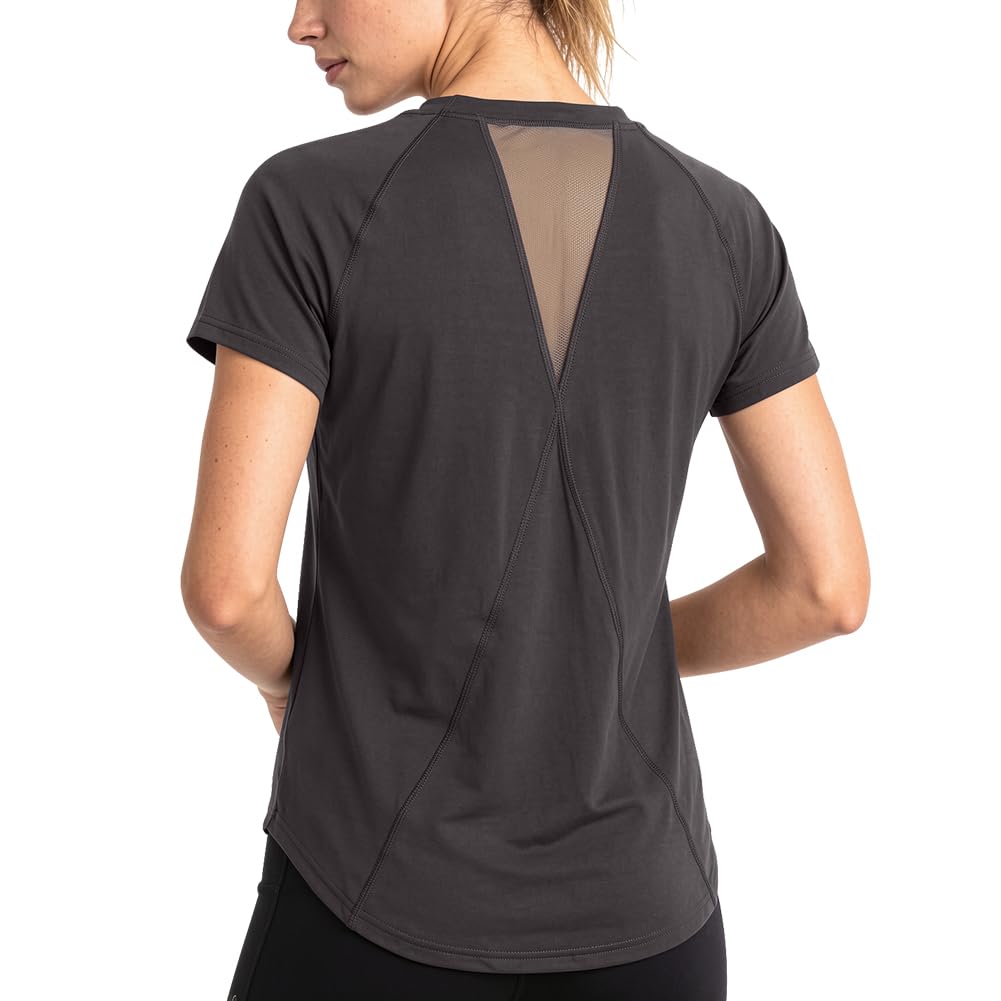 DiULi Camiseta Deportiva Mujer, Camiseta Deporte Manga Corta, Camisetas Deportivas de Gimnasio con Malla Espalda y Ajuste Holgado, Ropa Deporte Entrenamiento Atlético, Yoga Pilates Fitness Top - 2