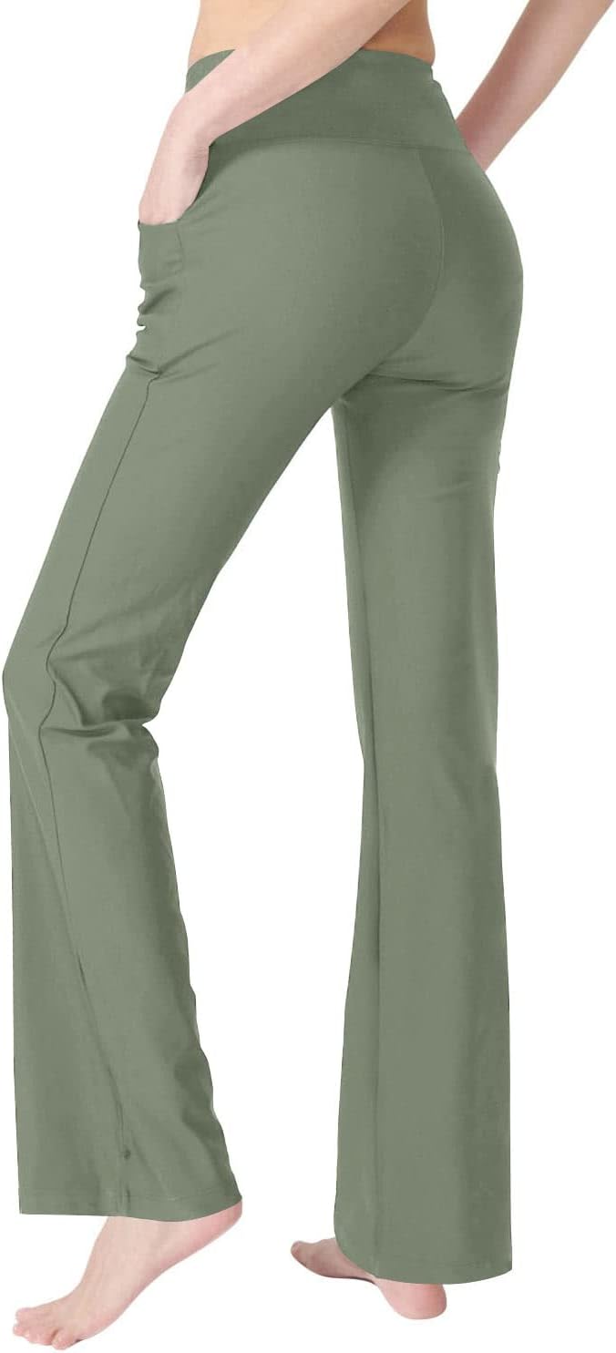 Zeronic Bootcut Yoga Pants for Women with Pockets High Waisted Workout Running Pants Tummy Control Long Bootleg Work Pants - Image 4