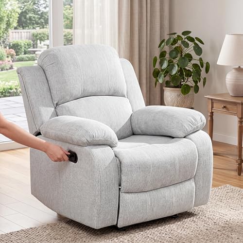 Image of Recliner Chair, Single Leather Lazy Boy Recliner Chair with Home Theater Seating, Oversized Recliner Breathable Living Room Reclining Chairs for Adults Reading Gaming Leisure Relax, Grey White