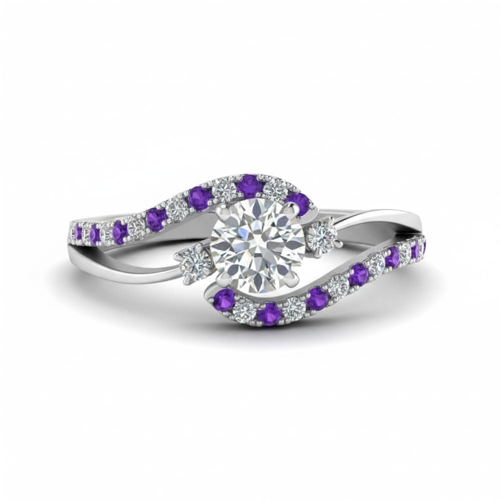 Choose Your Gemstone Swirl 3 Stone Diamond CZ Engagement Ring 925 Sterling Silver Round Shape Side Stone Engagement Rings for Women, Girls and Ladies US Size 4 to 12