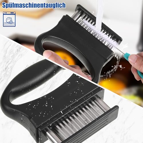 WUISOLQP Steaker Fleischzartmacher, Abnehmbare Steaker für Fleisch mit Reinigungsbürste & 48 Edelstahl Ultra Sharp Nadel Klingen zum Zartmachen von Rind/Huhn/Schwein