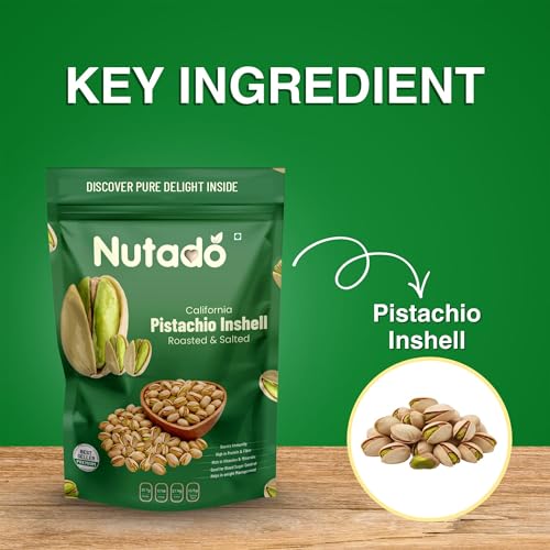 Image of Nutado Premium California Pistachios Roasted & Salted, Pista 400g (200g x 2), Rich In Vitamin & Protein, Phosphorus, & Dietary Fibre, Super Crunchy & Delicious Healthy Snack