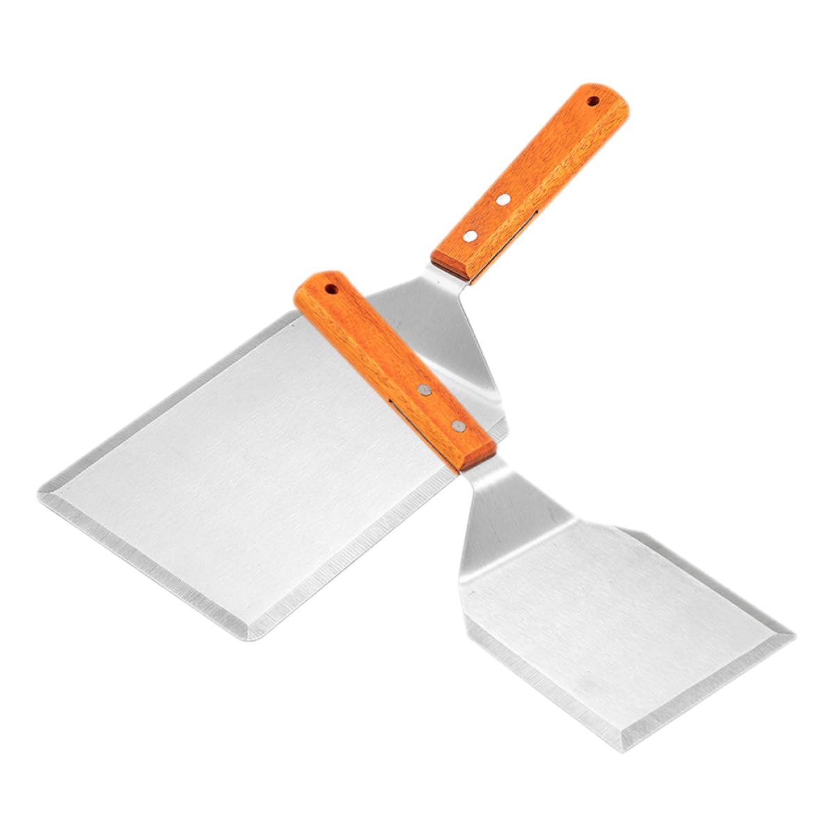 BRIGHTFUFU 2-piece Metal Griddle Spatula Set for Induction Cooktop Heat-resistant Frying Shovel for Stove Top Flat Griddle Large Pancake Turner Comfortable Grip for Kitchen Cooking