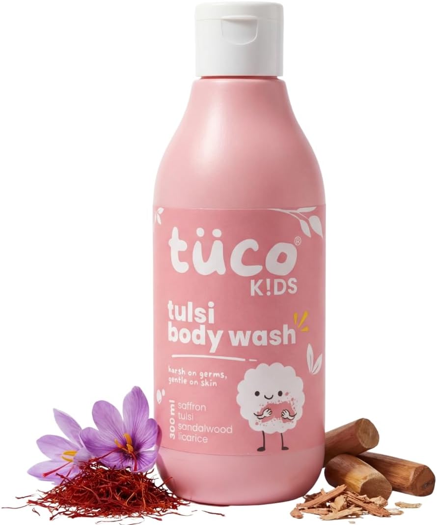 - Tucoยฎ Kids Body Wash/Shower Gel | Infused with Sandalwood Oil, Tulsi and Saffron | Gently Cleanse, Soothe, and Nourish | Ages 2-5, 5-10, 10-15 | SLS/SLES and Paraben Free | 300 ml
