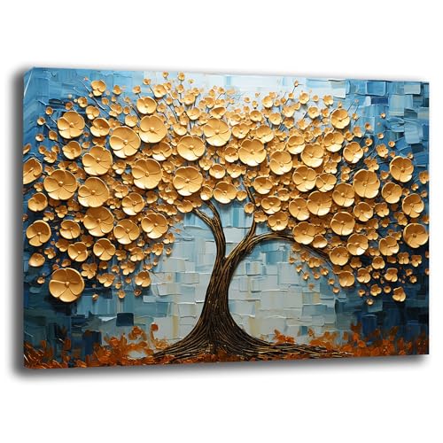 Quadro Moderno Camera da letto ALBERO della VITA Blu Giallo Astratto oro Quadri moderni soggiorno da Parete XXL grande Stampa su tela Canvas Decorazione Murale muro Arredo Salone (6, 30x40 cm)