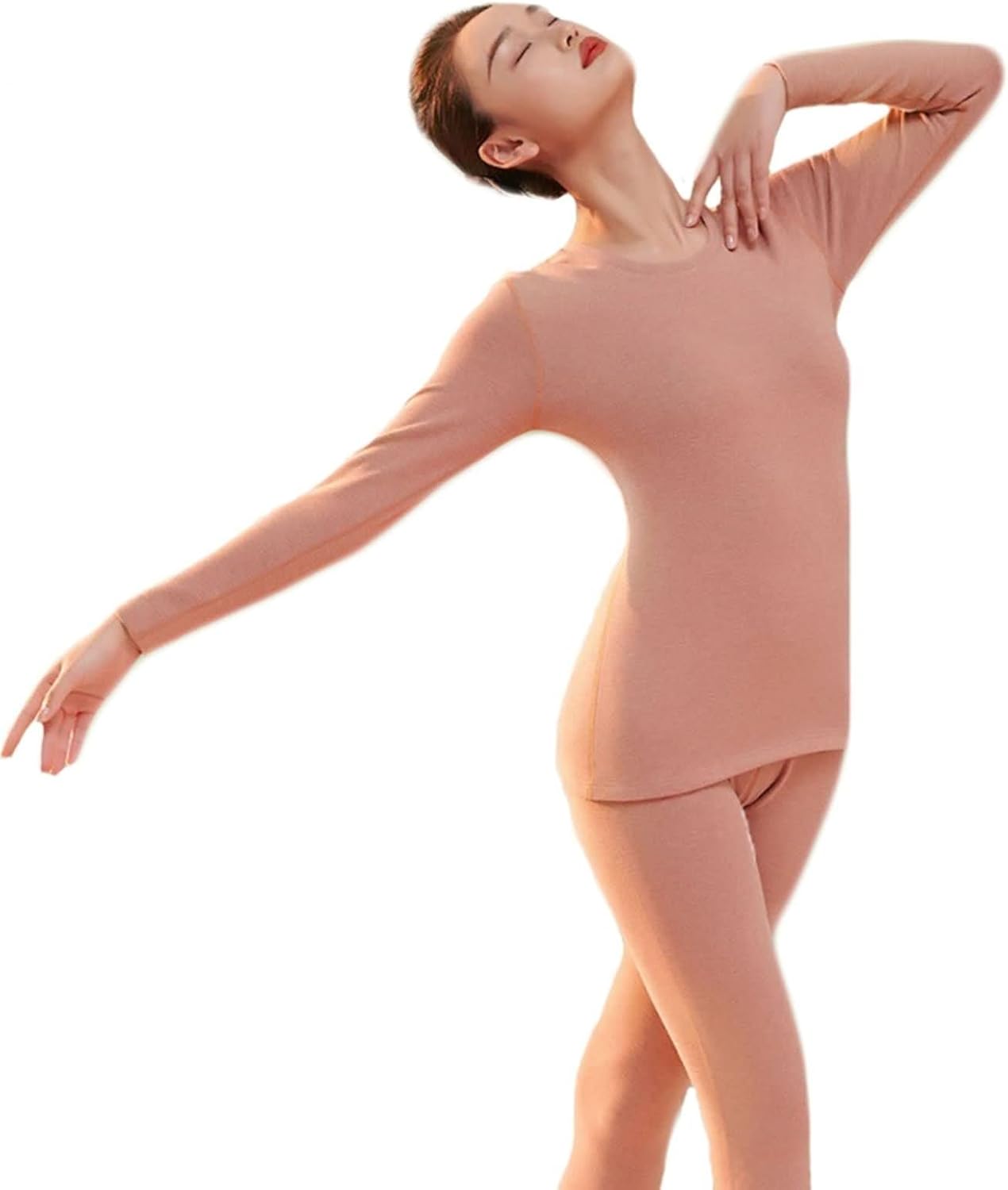 Womens Thermal Set, Silk Round Neck Thermal Underwear Warm, Coral Base Layer Thermals Set Multiple Sizes