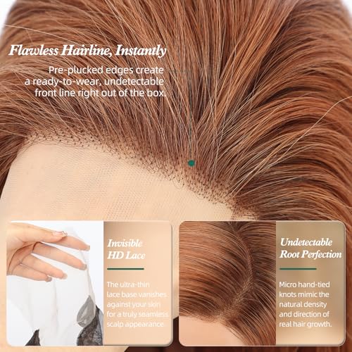 Image of Orange Wig Human Hair Pre Plucked Straight Short Bob Wigs 5x6 UHD Lace Front Wigs Remy Real Human Hair for Women 14Inch