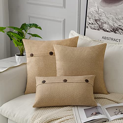 Btfortune BAOZHEN3-4 Set Of 2 Decorative Natural Linen Throw Pillow Covers Pillowcase Triple Button Vintage Farmhouse Cushion Case thumb #6